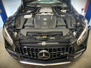 Mercedes GT Coupe AMG engine bay picture in the shop at Eurospec Autowerks.