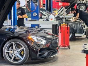 Mercedes GT Coupe AMG inside the shop at Eurospec Autowerks.