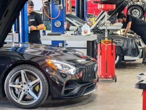 Mercedes GT Coupe AMG inside the shop at Eurospec Autowerks.