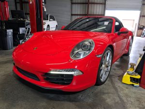 Porsche 911 991 Carrera S Cabriolet in the shop at Eurospec Autowerks.
