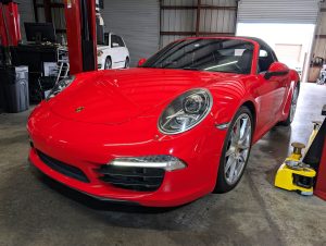 Porsche 911 991 Carrera S Cabriolet in the shop at Eurospec Autowerks.