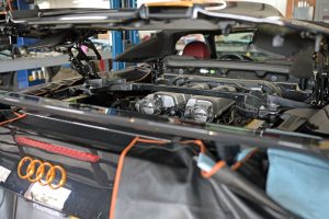 Audi R8 Spyder in service mode.