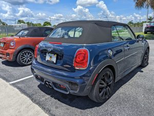 Mini Cooper JCW convertible F57 parked in front of Eurospec Autowerks.