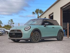 Mini Cooper S F66 parked in front of Eurospec Autowerks.