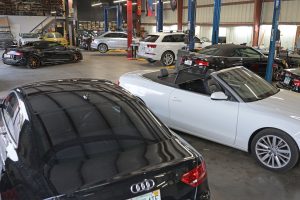 European repair shop full of Audis.