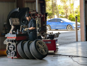 Set of Porsche wheels getting new tires and balance.