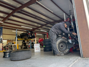 Tires getting replaced at Eurospec Autowerks.